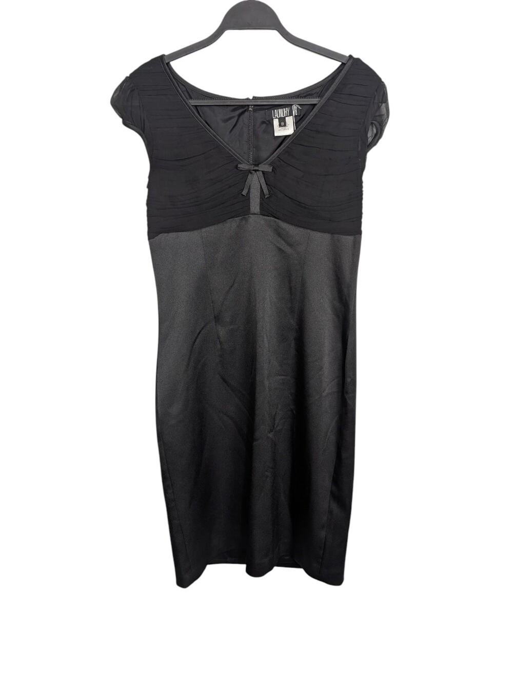 Vintage Laundry By‎ Shelli Segal Babydoll Black Satin Ruched Formal Dress Size 8